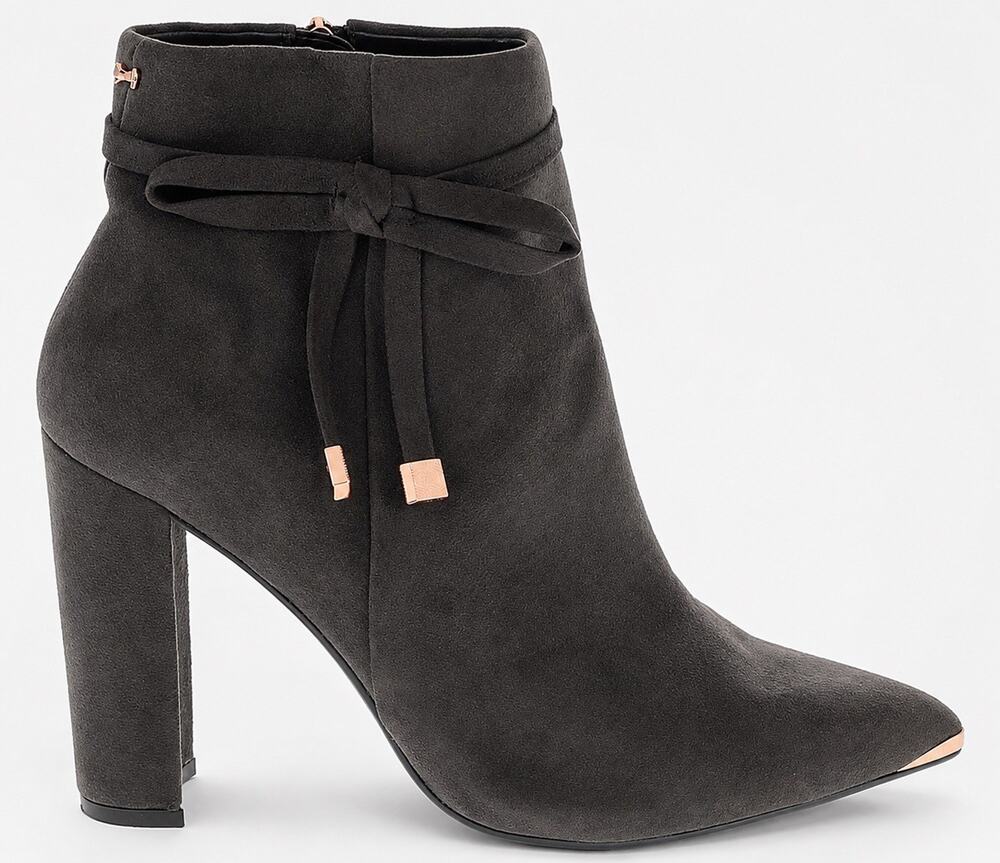 Ted Baker London Women’s US 9 EU 39.5 Gray Suede Leather Ankle Boots Gold Heels